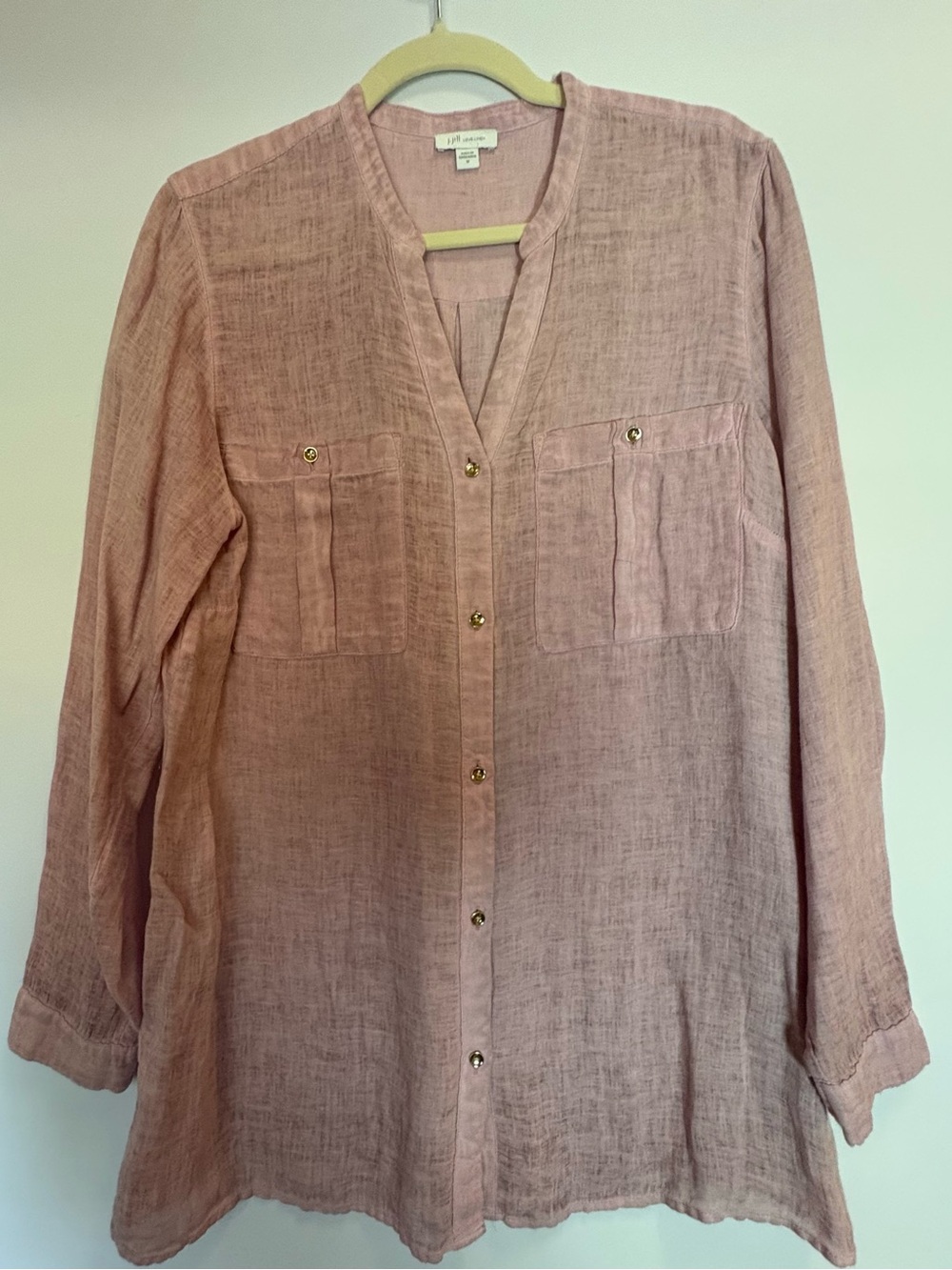 J Jill Blush Pink Button-Down Tunic Shirt 100% Linen